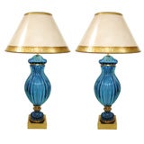 Pair Marbro Blue Sapphire Glass Lamps (GMD#2336)