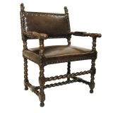 Antique 19th C. Walnut & Leather Arm Chair (GMD#2403)