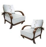 Pair Burl Walnut Reclining Club Chairs (GMD#2004)