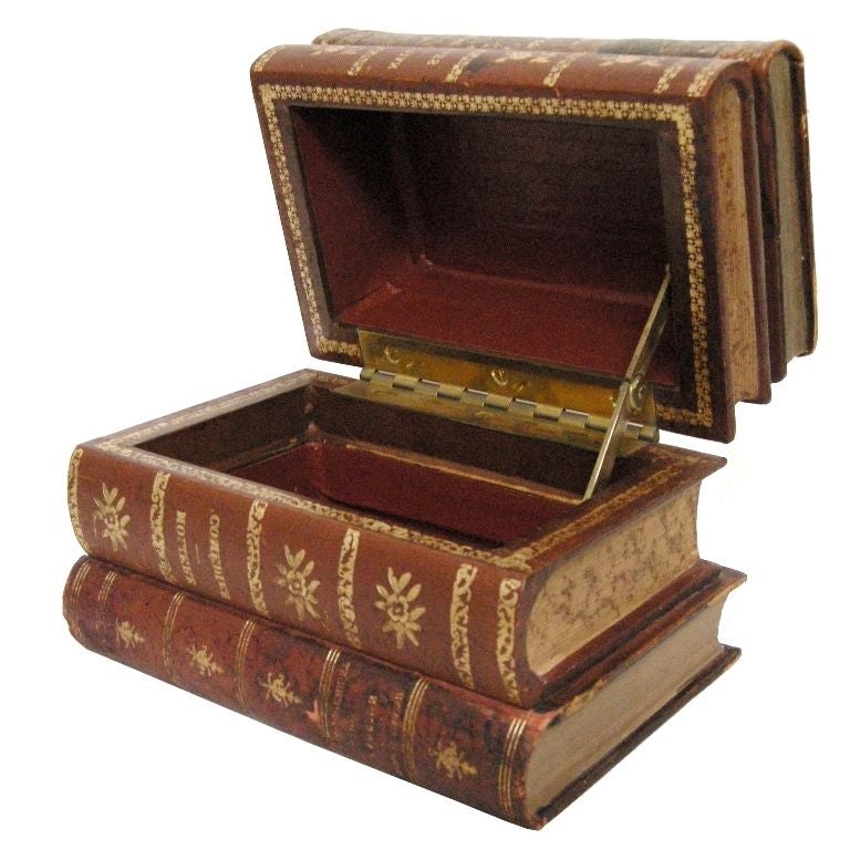(Now on sale for 450.00, reduced from 900.00)
Set of Four French 19th Century Books Now Made into a Flip-top Hinged Box