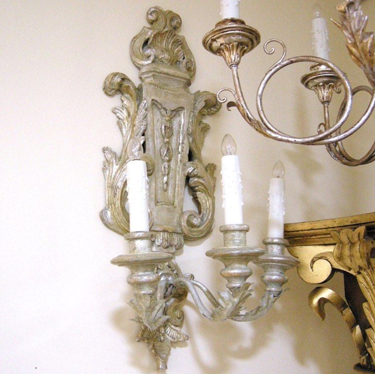 Single Silver-Mint Giltwood 3-Lite Sconce (GMD#1415)