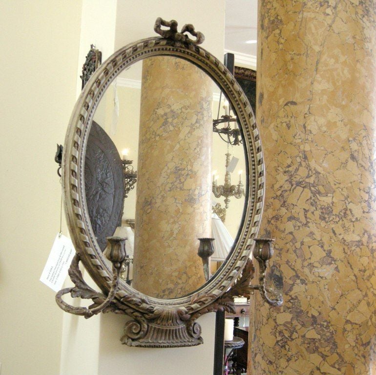 Painted Wood/Gesso Mirror w/Candle Sconce Arms (GMD#2146)