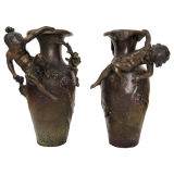 Pair Art Nouveau Bronze Vases A.Moreau (GMD#2167)