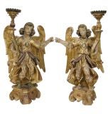 Pair Large 18th C Angel Figures w/Prickets (GMD#2224)