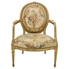 18th C. George III Arm Chair w/Goblins Tapestry (GMD#2232)