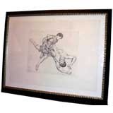 ETCHING OF TWO MALE NUDES BY MAXIMO JUTIN