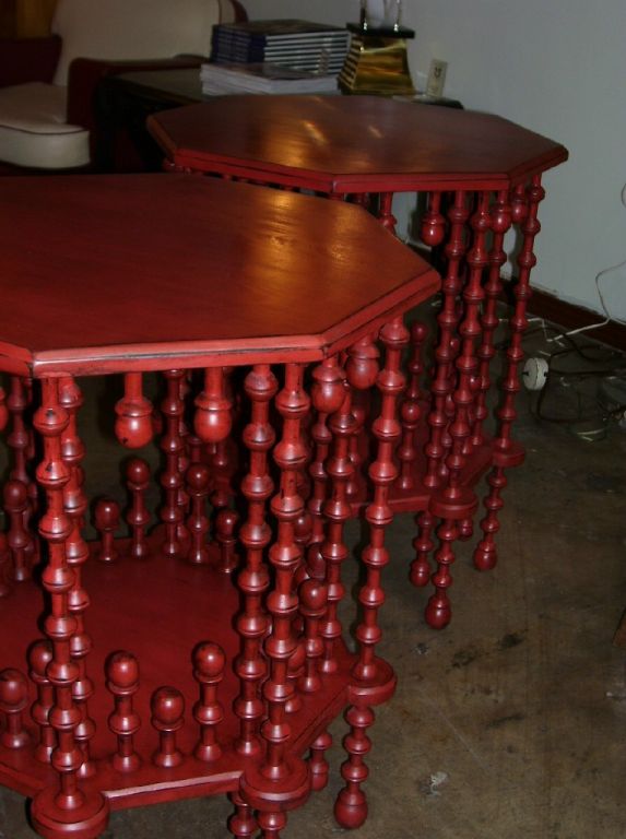 Mid-20th Century PAIR OF ELABORATELY TURNED WALNUT SIDE TABLES