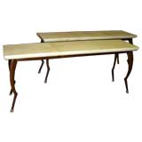 PAIR OF PARCHMENT CONSOLES  TABLES  WITH  ROSEWOOD LEGS