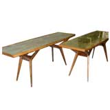PAIR OF ROSEWOOD AND PARCHMENT MODERN CONSOLES