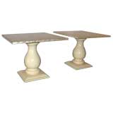PAIR OF SIDE TABLES WITH LAMINATED CAPIZ SHELL TOPS