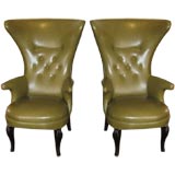 PAIR OF LEATHER WINGBACK CHAIRS