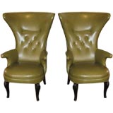 PAIR OF LEATHER WINGBACK CHAIRS