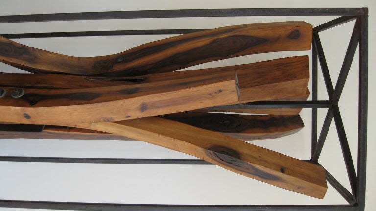 American Tall Wood And Metal Sculpture