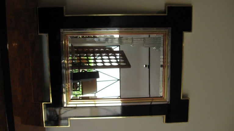 Multi Metal and Black Lacquer Mirror attributed to Maison Jansen