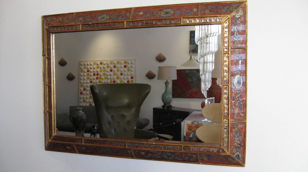 Mirror With Reverse Hand Painted Glass Frame