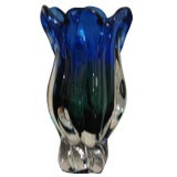 COBALT  BLUE AND GREEN  MURANO GLASS VASE