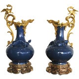 PAIR OF FRENCH GILT-BRONZE AND PORCELAIN VASES