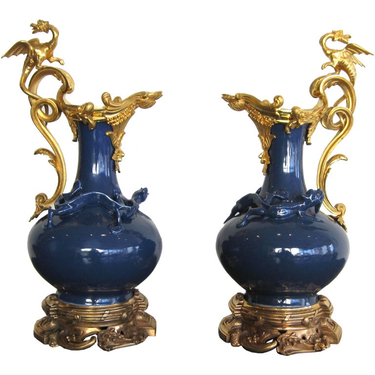 PAIR OF FRENCH GILT-BRONZE AND PORCELAIN VASES