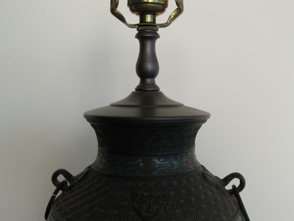 Chinese CHINESE CHAMPLEVE ENAMEL ON BRONZE VASE  LAMP