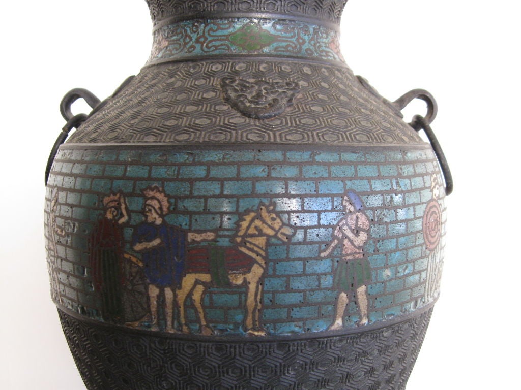 19th Century CHINESE CHAMPLEVE ENAMEL ON BRONZE VASE  LAMP