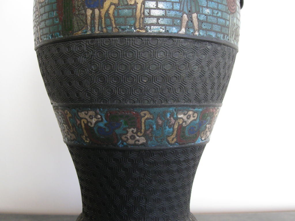 Bronze CHINESE CHAMPLEVE ENAMEL ON BRONZE VASE  LAMP