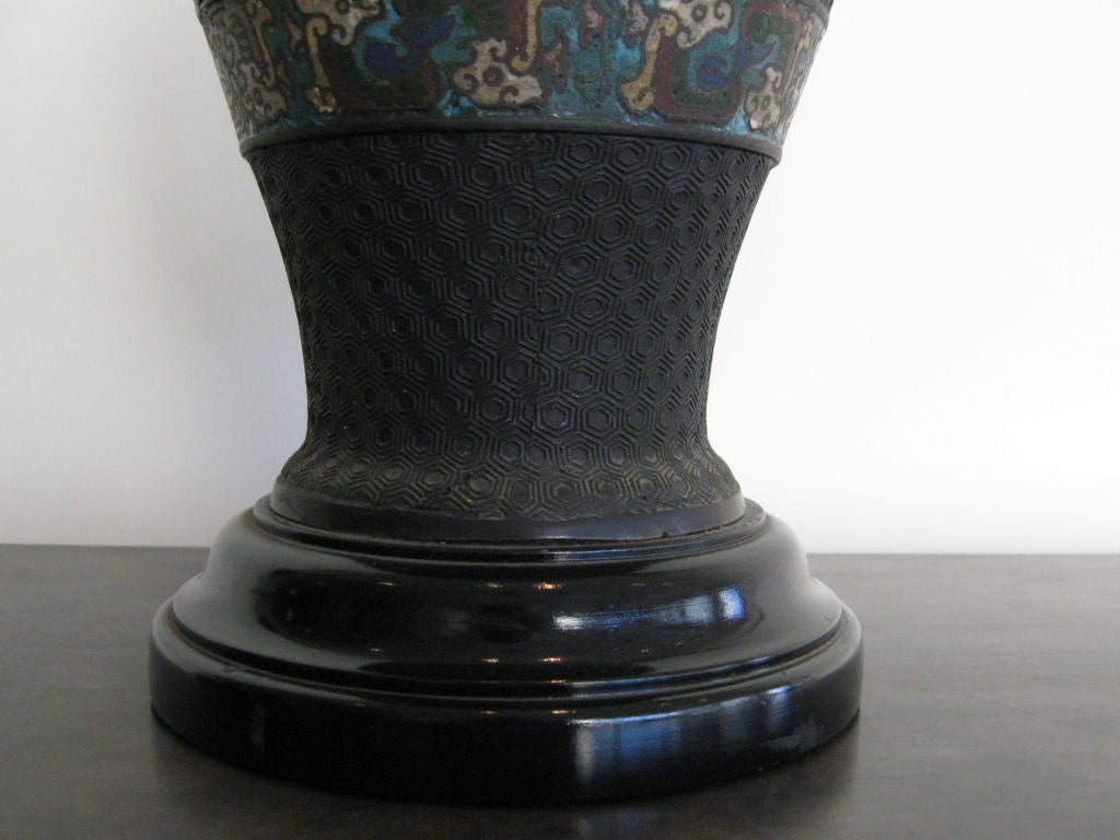 CHINESE CHAMPLEVE ENAMEL ON BRONZE VASE  LAMP 1
