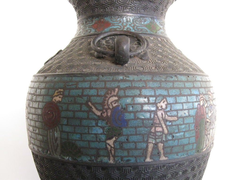 CHINESE CHAMPLEVE ENAMEL ON BRONZE VASE  LAMP 2