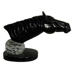 Solid Black And Clear Glass Horse Head By Pino Signoretto