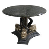 ROUND WOOD CENTER TABLE WITH MARBLE TOP