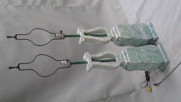PAIR OF MARBLE AND BRASS TABLE LAMPS