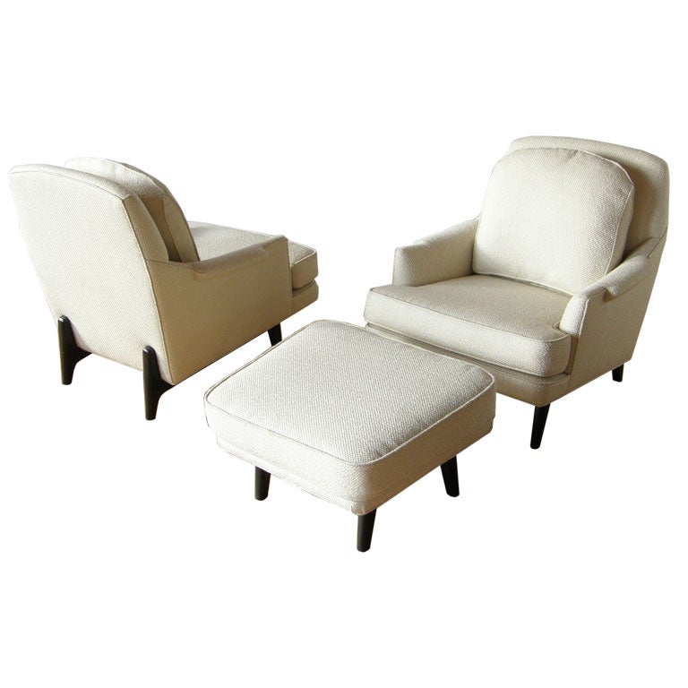 Dunbar lounge chairs and ottoman