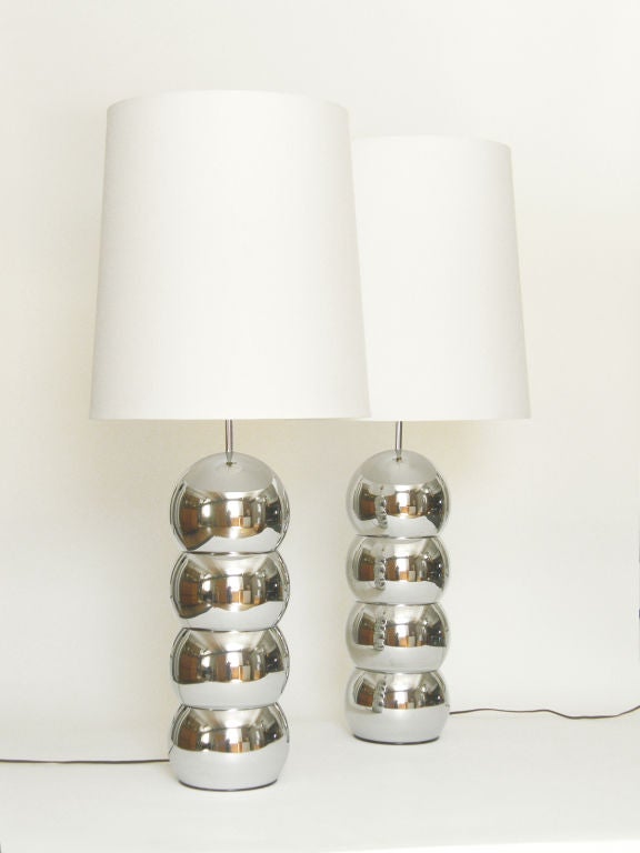 Stacked chrome ball lamps by Laurel.