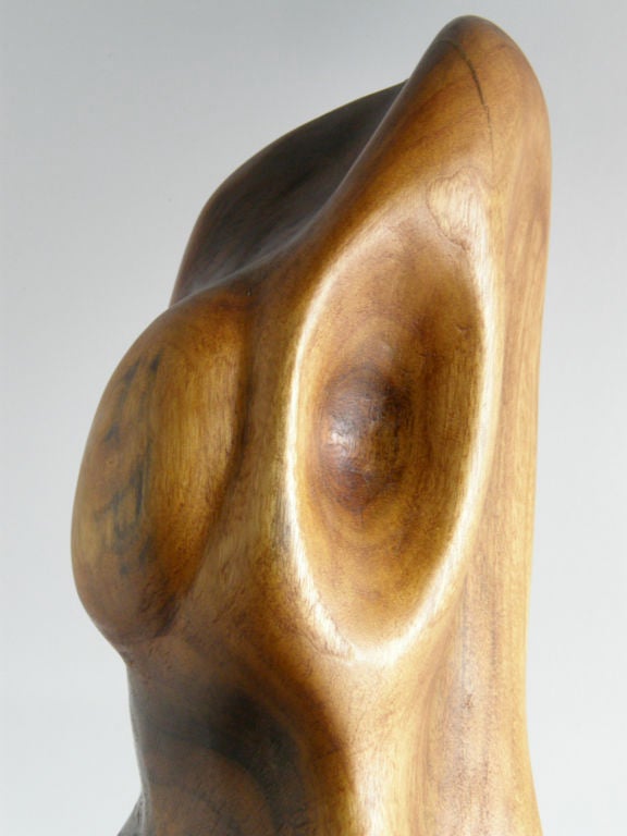 American Abstract Torso Sculpture by Slim Schramm Hand Carved Walnut Reclining Figure For Sale