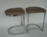 Chrome and Leather Low Bar Stools