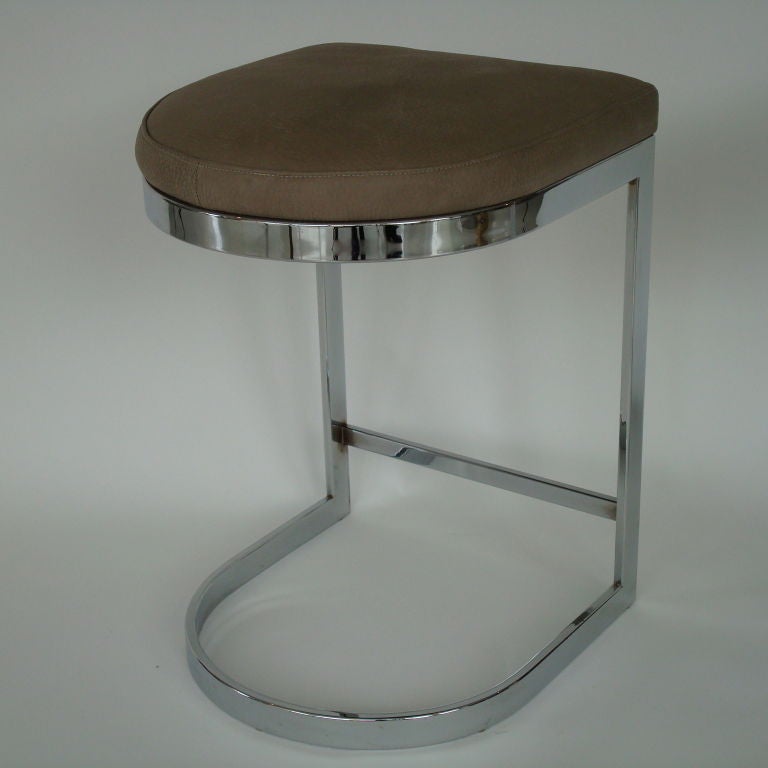 Chrome and Leather Low Bar Stools