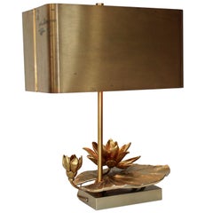 Vintage Table Lamp by Charles with Lily Pad and Lotus Flower