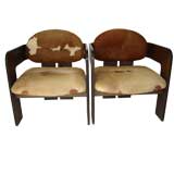 Pair of Italian Wood and Pony Skin Armchairs by Tobia Scarpa
