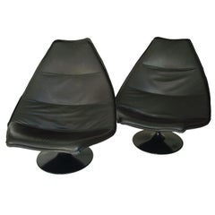 Pair of Black Leather Lounge Chairs by Geoffrey Harcourt