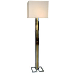 Willy Rizzo Chrome and Brass French Floor Lamp Geometric Base 
