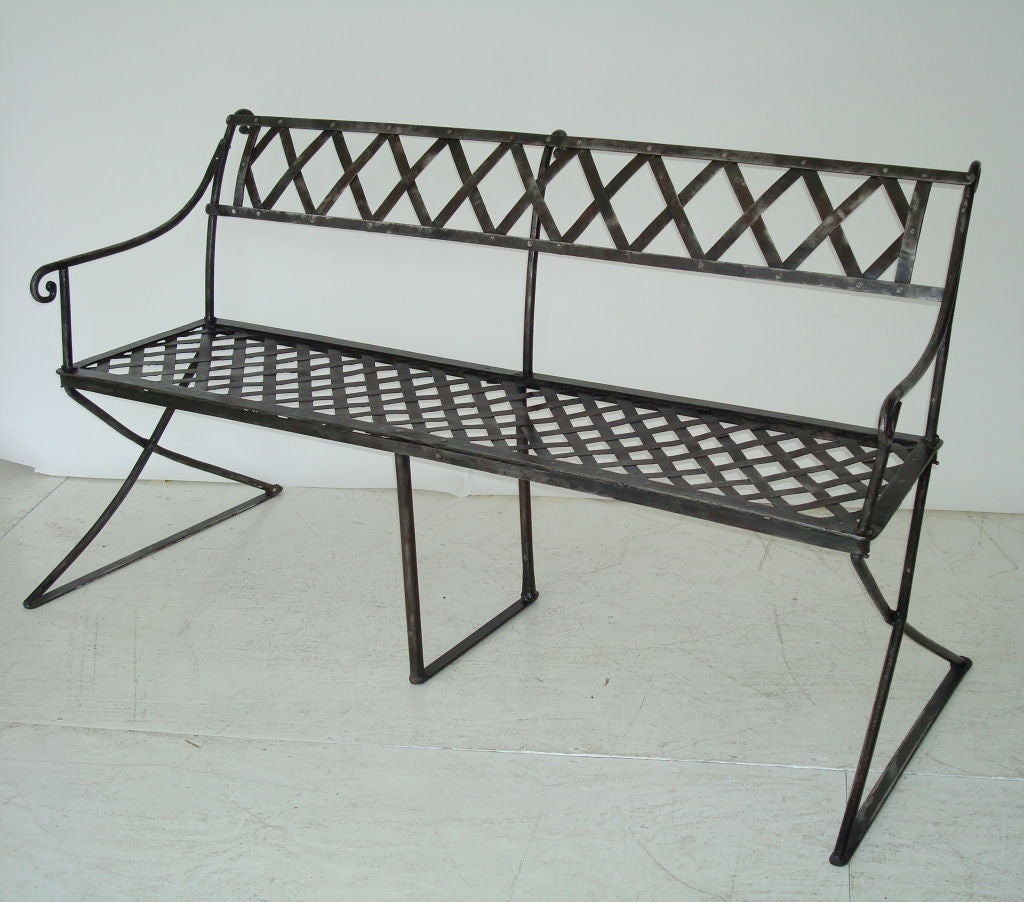 French Handwrought Iron Garden Bench.