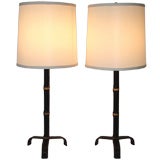 Jacques Adnet Table Lamps Black Leather