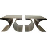 Pair of X Stools by Michel Boyer in Stainless Steel