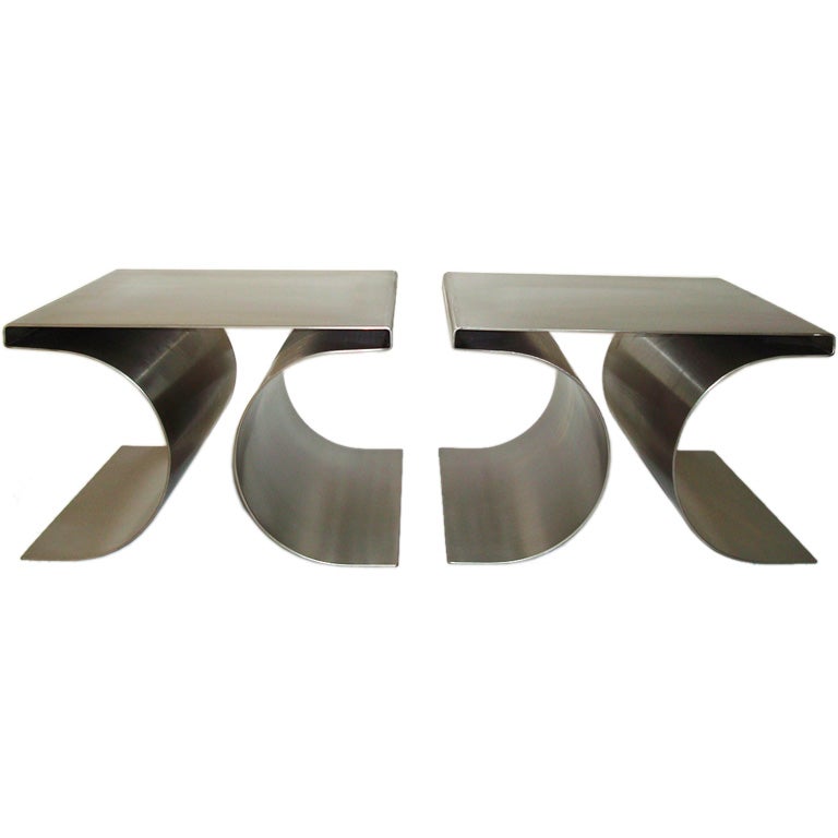 Pair of X Stools by Michel Boyer in Stainless Steel