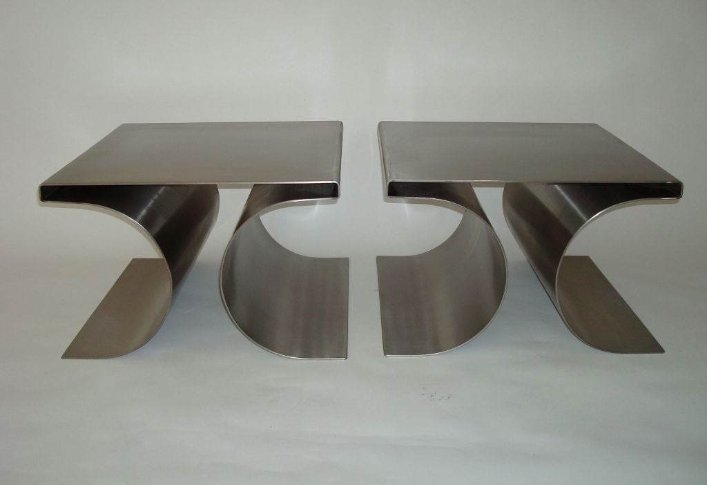 Pair of X Stools by Michel Boyer in Stainless Steel In Excellent Condition In Chicago, IL