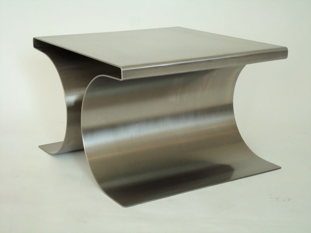 French Pair of X Stools by Michel Boyer in Stainless Steel