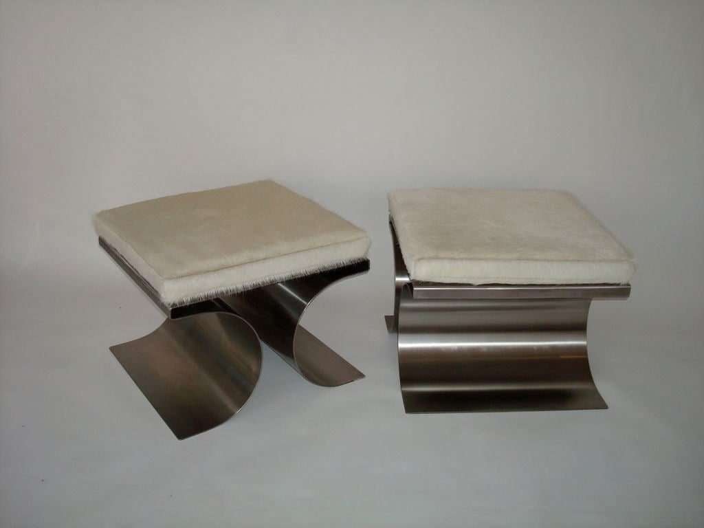 Pair of X Stools by Michel Boyer in Stainless Steel 4