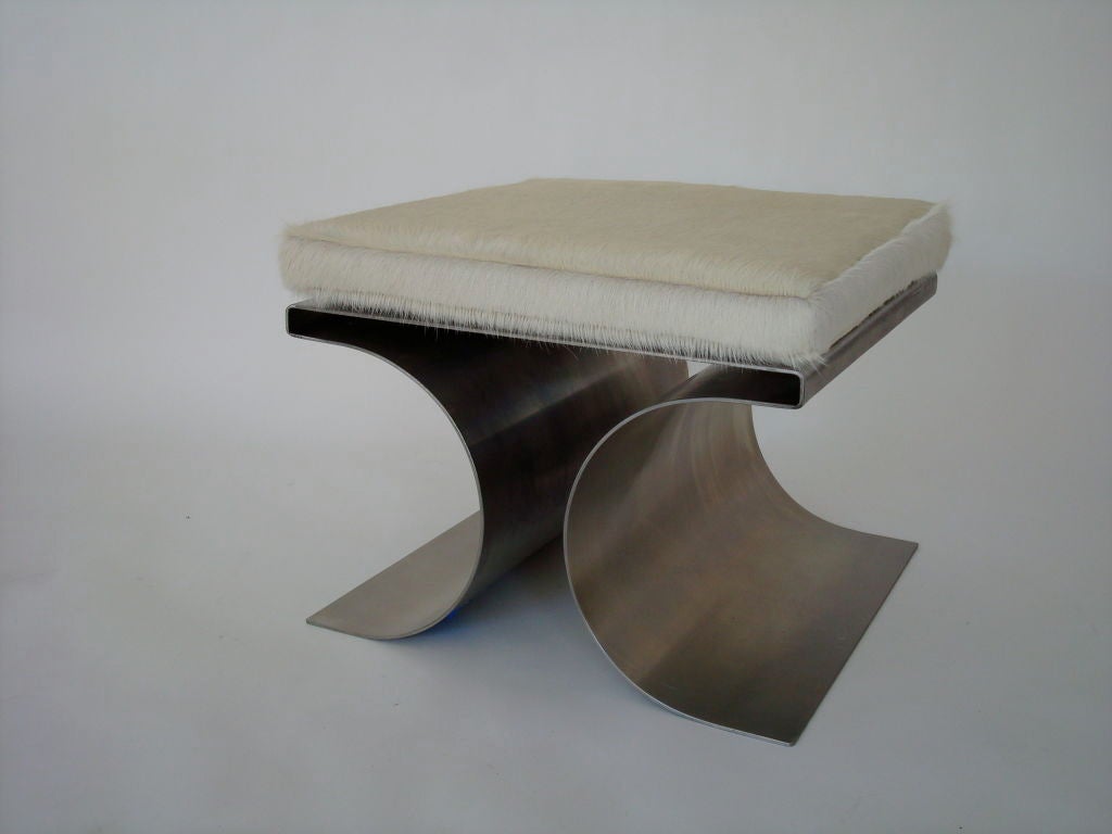 Pair of X Stools by Michel Boyer in Stainless Steel 3