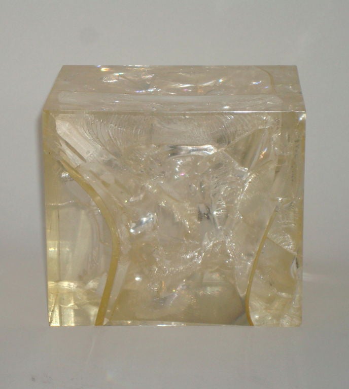 Small pale champagne color fractal resin cube by Giraudon