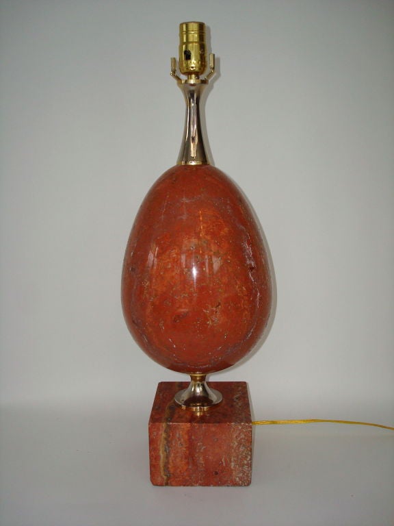 Marble Table Lamp by Jansen in Terra Cotta Color Marble