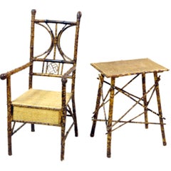 Antique Bamboo Armchair and Side Table